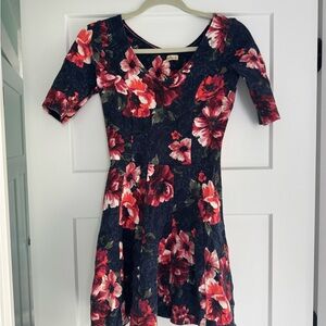 Floral V-Neck Dress - Black and Red